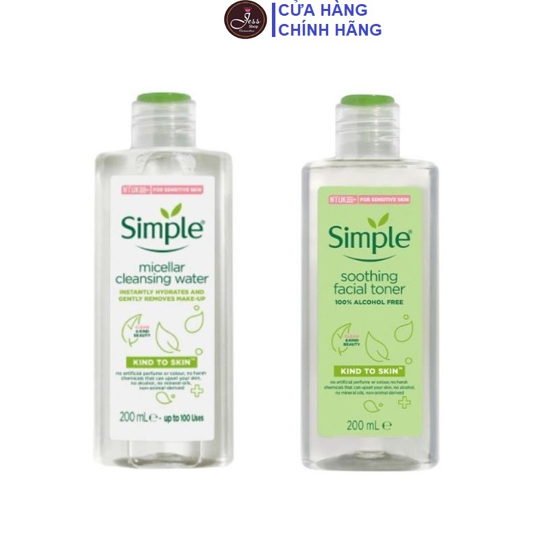 Combo 2 Sản Phẩm Giúp Da Sạch Sâu Và Dưỡng Ẩm Cho Da Simple Kind To Skin (Tẩy trang 200ml + Toner 200ml)