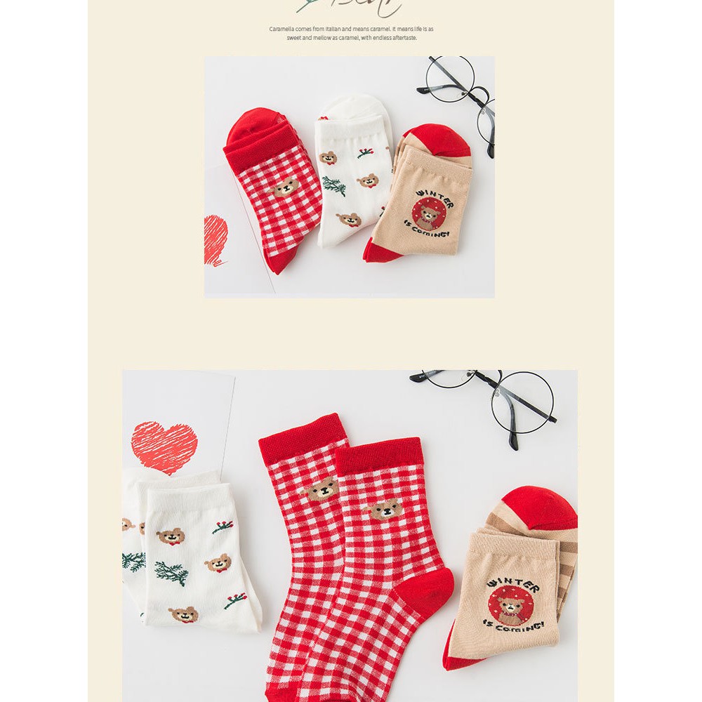 Vớ Noel cổ cao nữ Giáng sinh Tất Noel Christmas Cao cổ nữ Dễ thương Cute In hình Hoạt hình Ulzzang Hàn Quốc