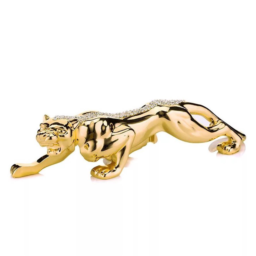 Tượng Báo Vàng Đính Đá Trang Trí Taplo Ô Tô, Đế Đựng Nước Hoa Làm Bằng Pha Lê, Tặng kèm tinh dầu,miếng chống trượt