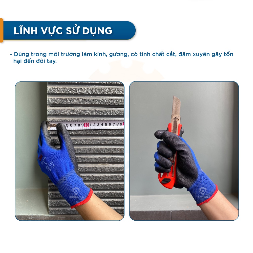 Găng tay chống cắt 3M cấp độ 1, chống trơn trượt, bảo vệ tay dùng cho cơ khí, Găng tay lao động chính hãng - Thinksafe
