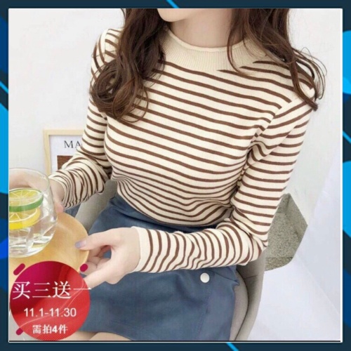 Áo len dệt kim tay dài cổ 3 phân kẻ ngang ulzzang kiểu Hàn Quốc | BigBuy360 - bigbuy360.vn