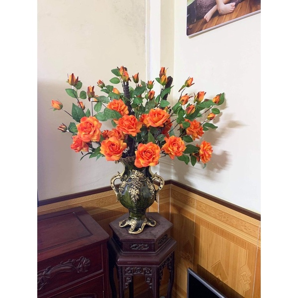Bình hoa composite, trang trí chùm nho xanh cao 33cm rộng 16cm (cắm hoa lụa, hoa sáp,...)