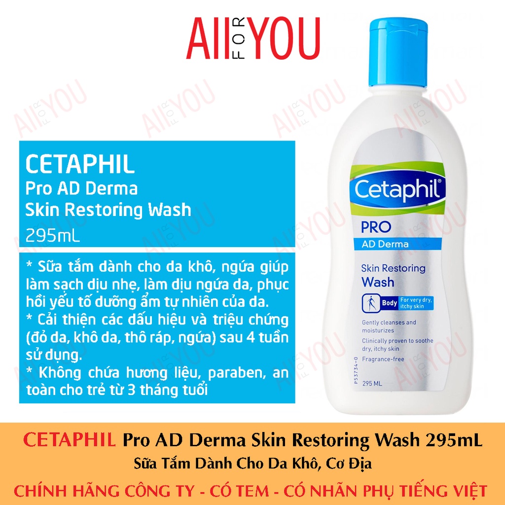 [TEM CÔNG TY] [HSD 2023] CETAPHIL Pro AD Derma Wash 295mL - Sữa Tắm Dành Cho Da Khô Và Cơ Địa.