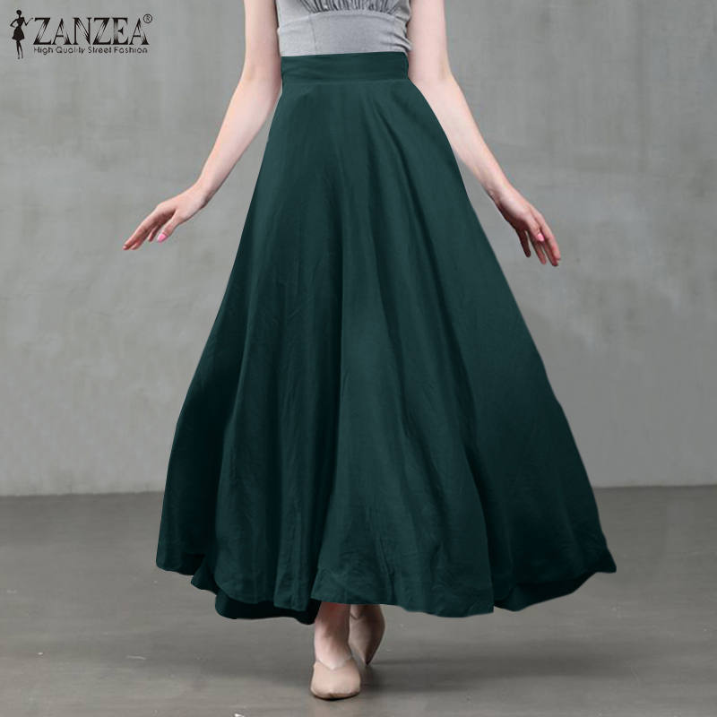 Chân Váy Dài ZANZEA Cho Nữ Màu Trơn Thời Trang Cổ Trang