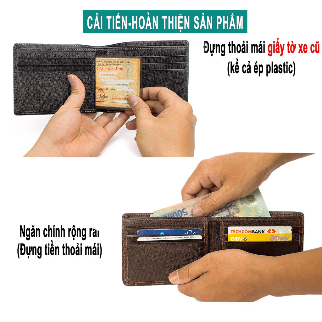 Ví da nam cao cấp da saffiano V126 Da Thật - Bh24 tháng