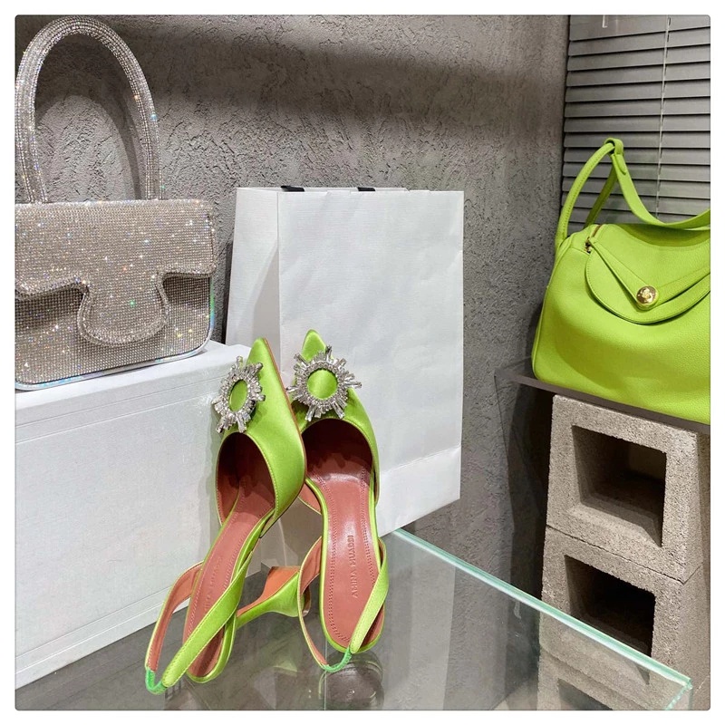 Không thể tái tạo được! Amina MUADDI Rosie Máy Bơm Lụa satin Pha Lê 7.5Cm Không Hộp