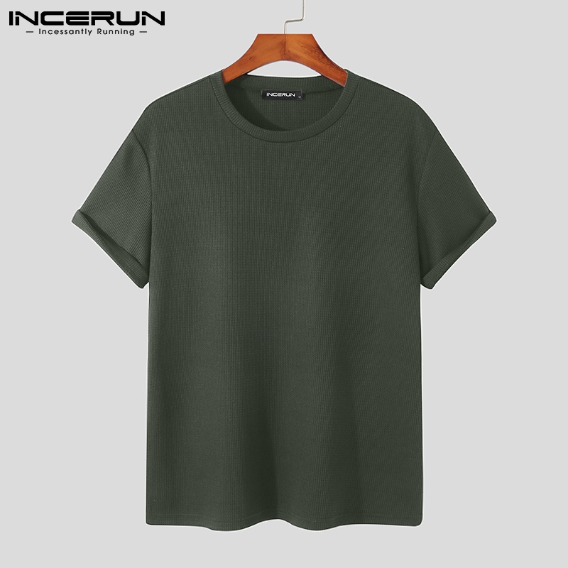 Áo thun INCERUN ngắn tay cổ tròn phong cách đơn giản với 4 màu lựa chọn cho nam