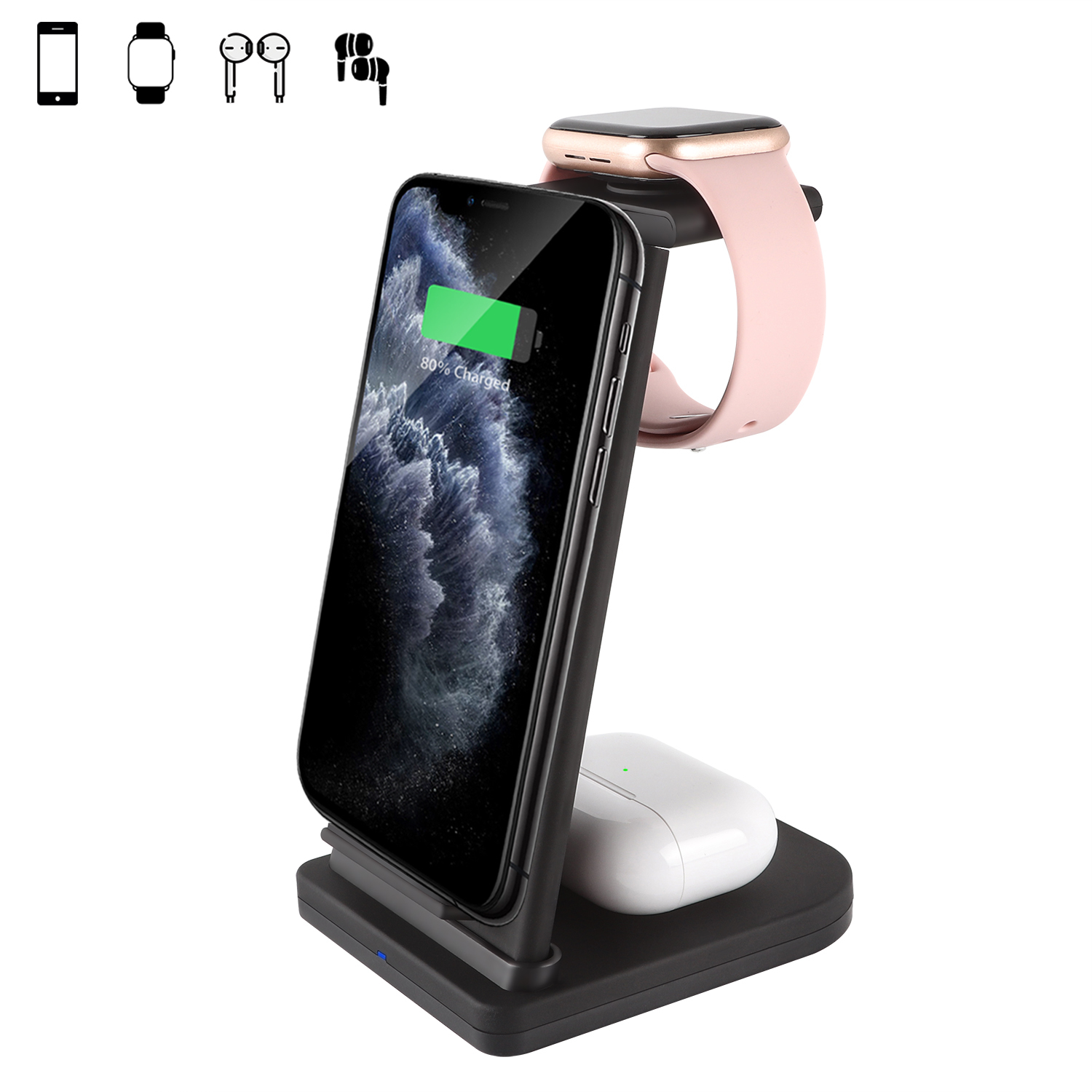 Đế Sạc Không Dây 3 Trong 1 Cho Apple Watch Android Phone