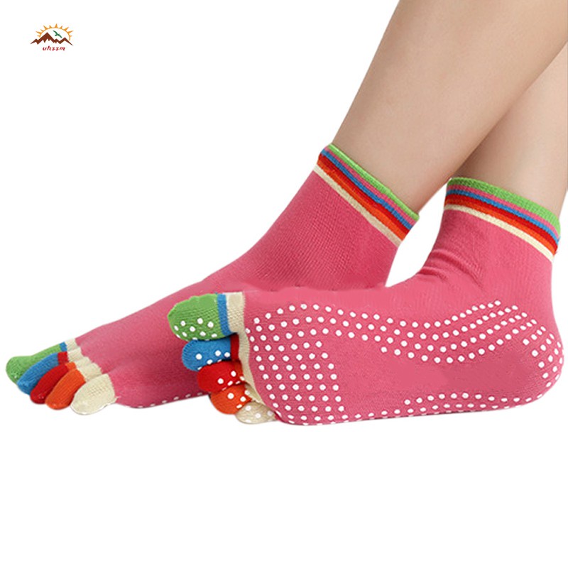 Vớ cotton xỏ ngón 5 ngón chống trượt hỗ trợ cho luyện tập yoga / pilates