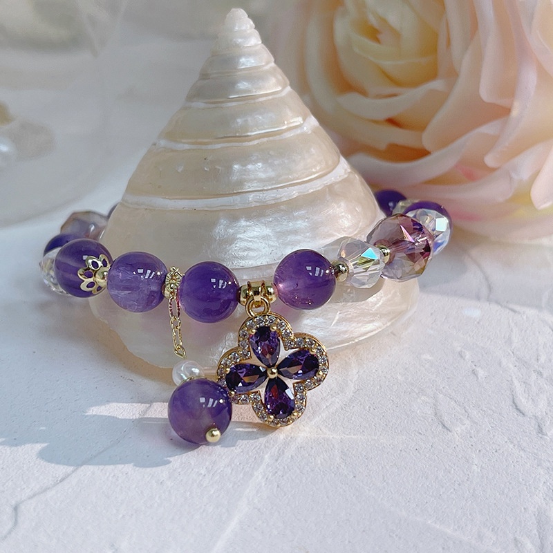 [Hàng Mới Về] Vòng Đeo Tay Mặt Thạch Anh Tím Dạng Treo Thời Trang Mùa Hè Cho Nữ