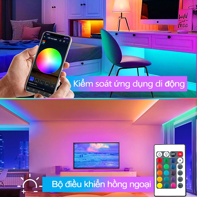 Đèn led trang trí phòng ngủ đèn nháy theo nhạc 16 triệu màu đèn dây led 5050 RGB 10M 5M Thích hợp cho phòng ngủ, TV, máy tính, tiệc tùng | BigBuy360 - bigbuy360.vn