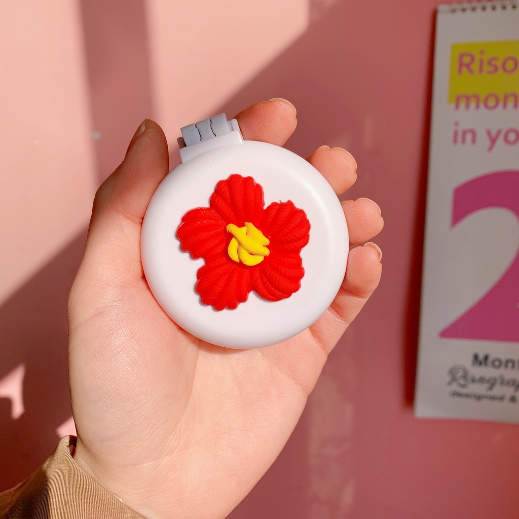 &lt;Tặng Sticker&gt; Gương Tròn Cầm Tay Mini Bỏ Túi Lược Silicon Mát Xa Da Đầu Bàn Chải Gãi Đầu Có Thể Gấp Gọn U018