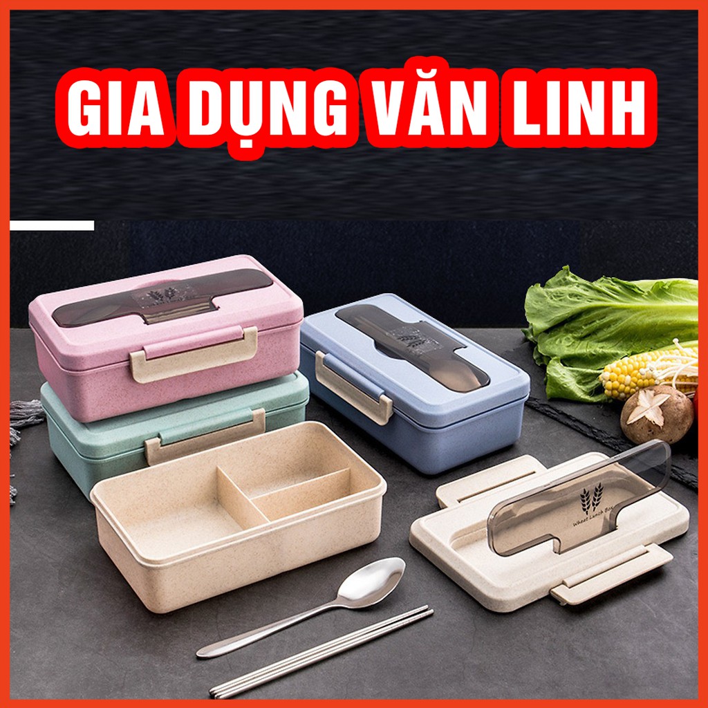 FREESHIP Hộp đựng cơm lúa mạch 3 ngăn tặng kèm thìa và đũa inox