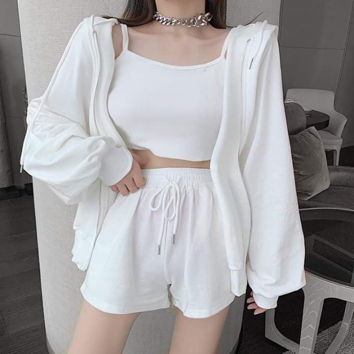 Set đồ hoodie nữ trơn ulzzang chất cotton cho mùa hè ( MÀU XÁM, ĐEN, TRẮNG+ ẢNH THẬT )