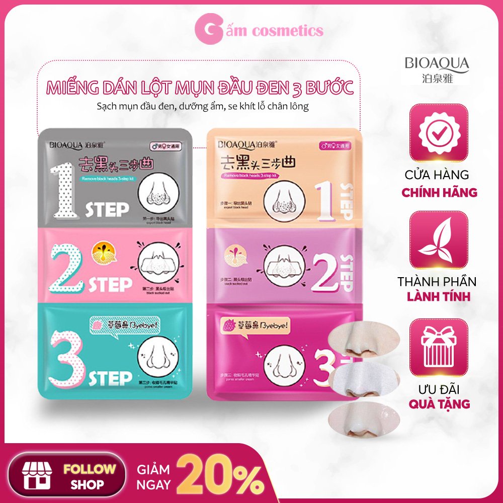 Miếng dán mặt nạ lột mụn đầu đen vùng mũi 3 bước Bioaqua nội địa Trung lầm sạch mụn se khít lỗ chân lông