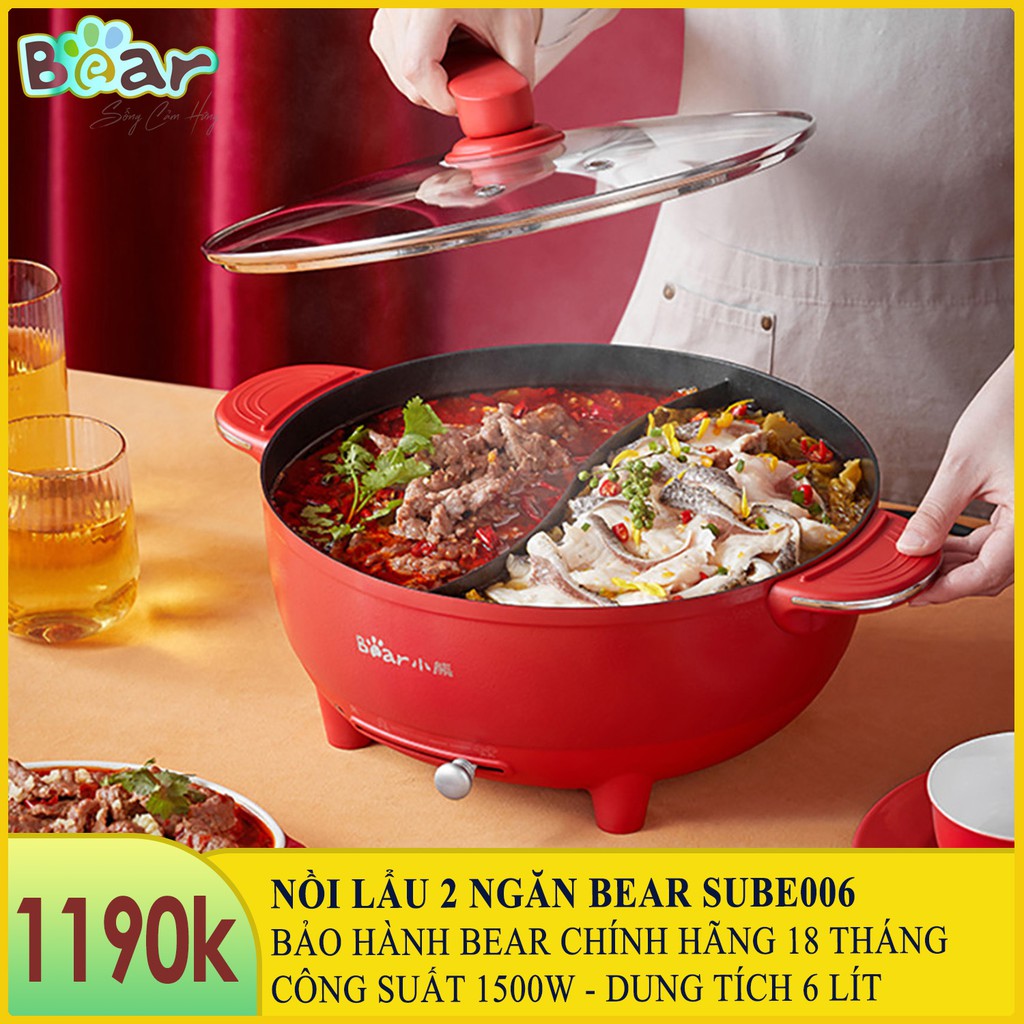 Nồi lẩu điện uyên ương 2 ngăn BEAR SUBE006