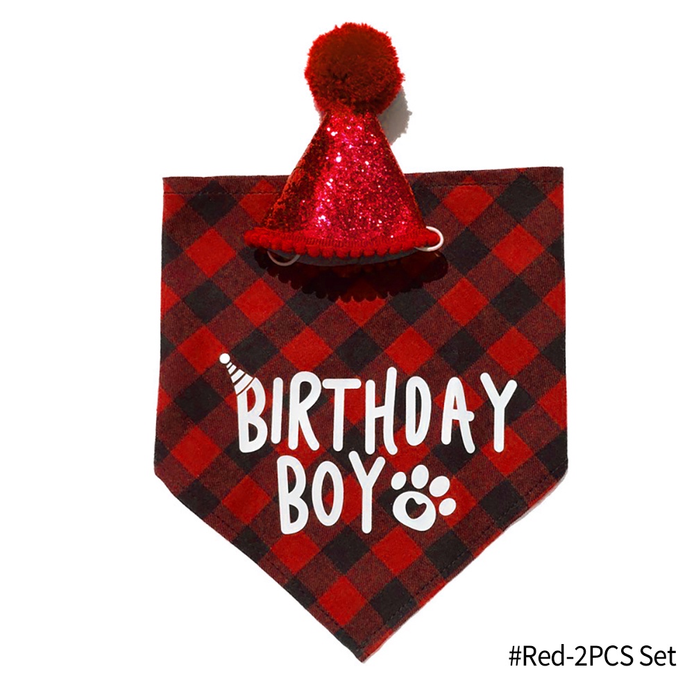 Set Khăn Quàng Cổ + Nón Cotton Sọc Caro Hình Tam Giác Dễ Thương Cho Thú Cưng