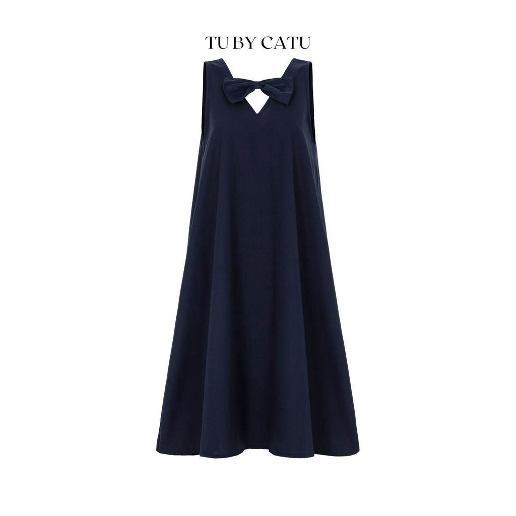 TUBYCATU | Đầm sát nách xanh đen cổ V 3 nơ