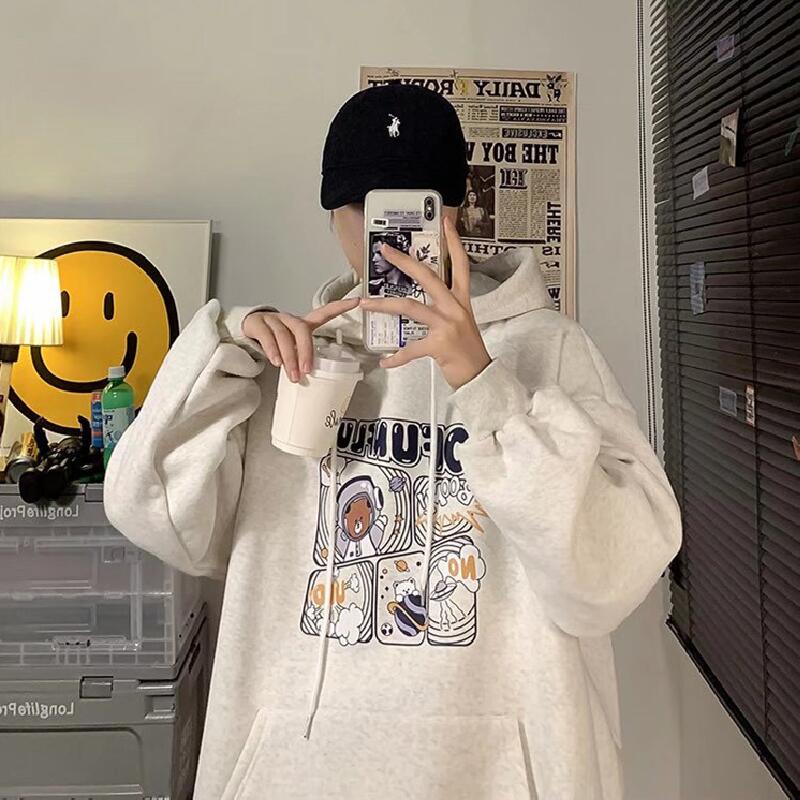 Áo hoodie dáng rộng in họa tiết hoạt hình phong cách Nhật Bản thời trang cho nam và nữ kích thước M-5XL