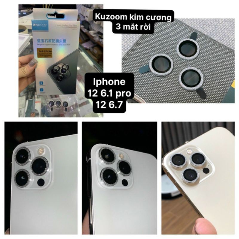 [ KUZOOM KIM CƯƠNG ] dán từng mắt camera iphone 12promax bạc /12/12pro/12mini/11promax/11/11pro/11promax ánh nhũ