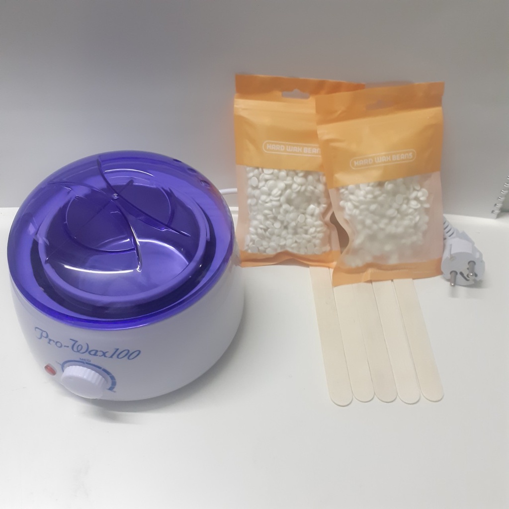 Sáp thơm hương dừa +Nồi nấu sáp triệt lông Pro wax 100 có 3 màu Đen - Trắng - Hồng, Tặng que lấy sáp