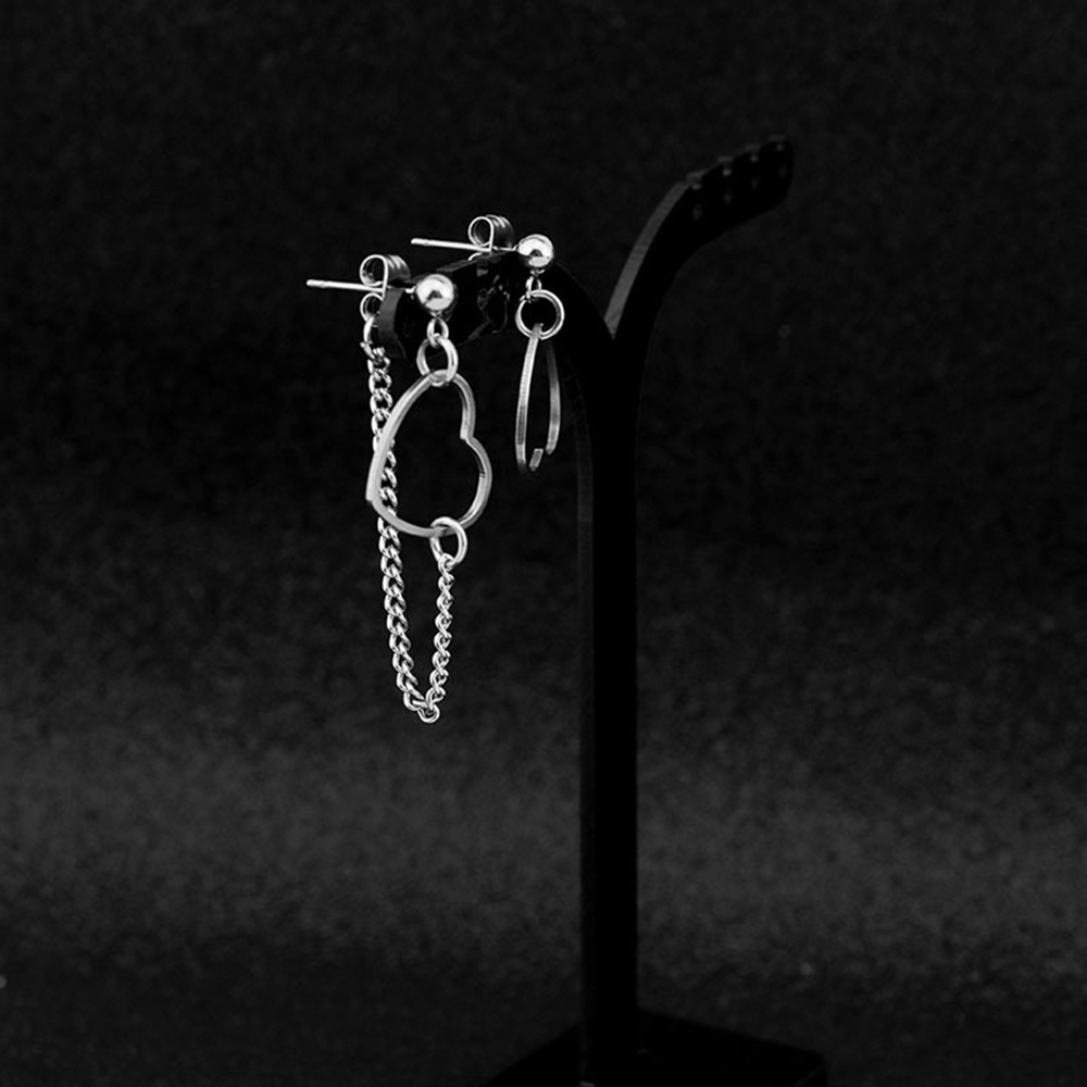 Khuyên Tai Dạng Chuỗi Trái Tim Nhiều Màu Bằng Thép Không Gỉ Phong Cách Hàn Quốc Cho Nữ