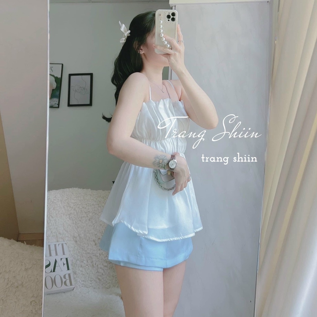 Bộ Áo 2 Dây Voan Kèm Chân Váy Kaki Xanh 🦋