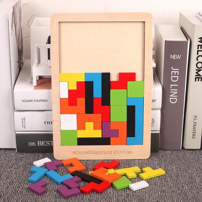 Đồ chơi xếp hình Tangram cho bé bằng gỗ 40 chi tiết. Kích thước: 27x18cm