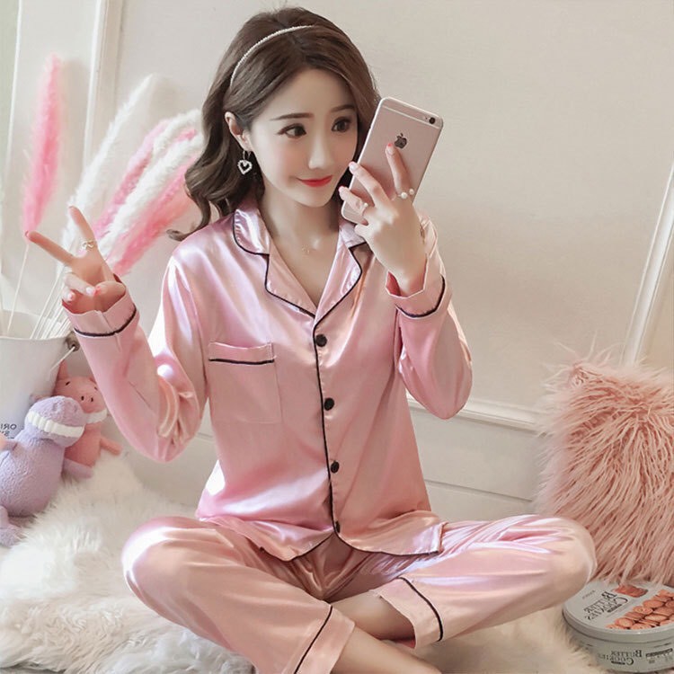 Bộ pijama lụa phi tay dài quần dài hàng VNXK | BigBuy360 - bigbuy360.vn