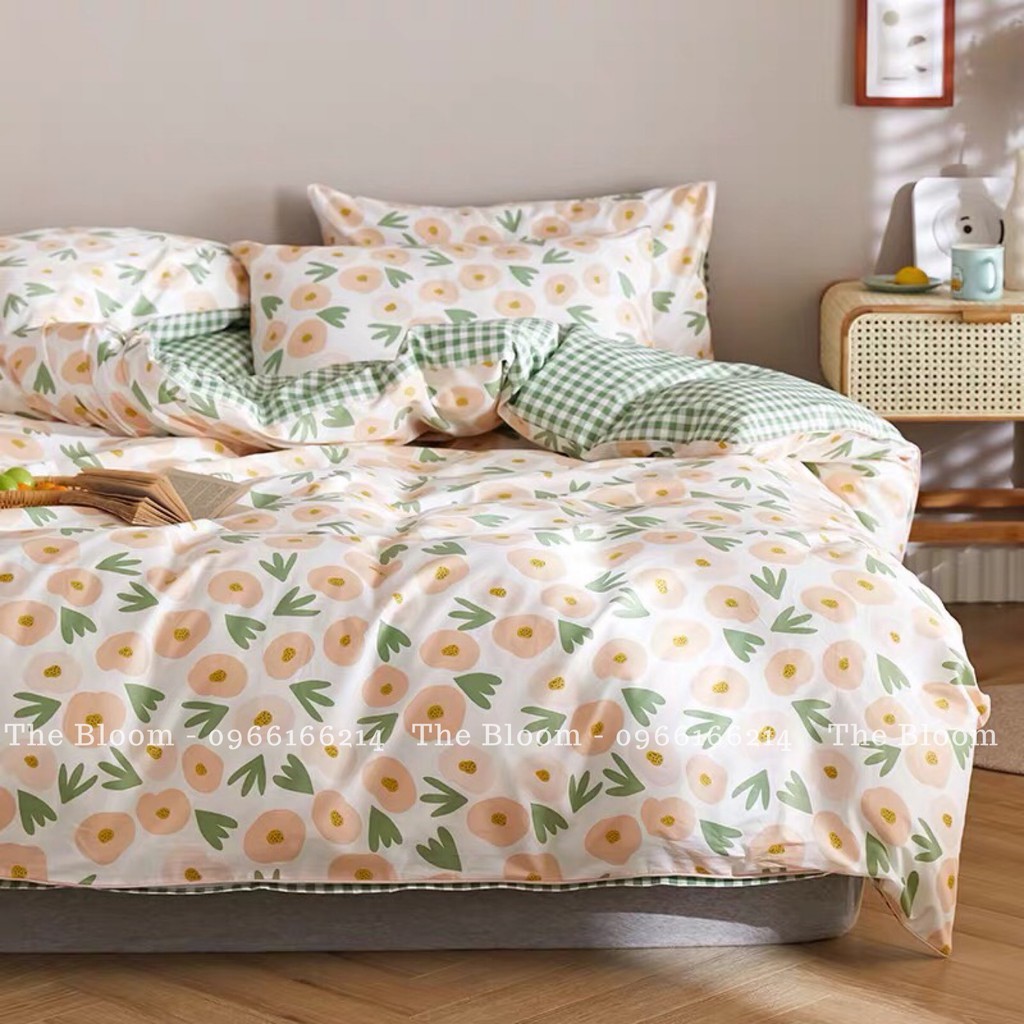 Bộ Chăn Ga Gối Cotton Poly - Hoa chân vịt