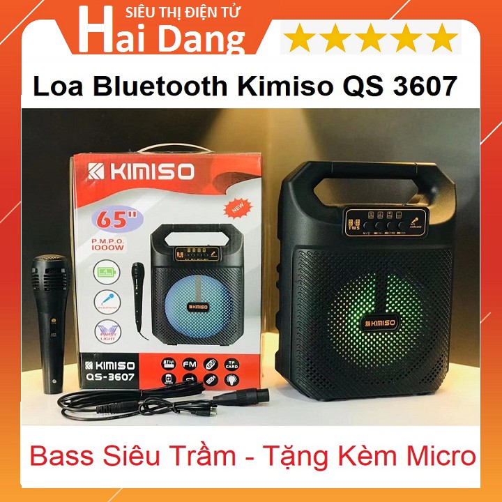 Loa Du Lịch Mini, Nhỏ Gọn Kết Nối Bluetooth - Âm Bass Hay - Tặng Kèm Micro Hát Karaoke - Kimiso QS 3607 - Chính Hãng