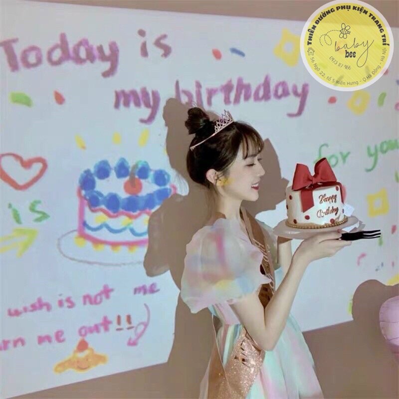 Máy Chiếu Mini Sinh Nhật, Happy Birthaday Tặng Kèm 3Pin Đũa