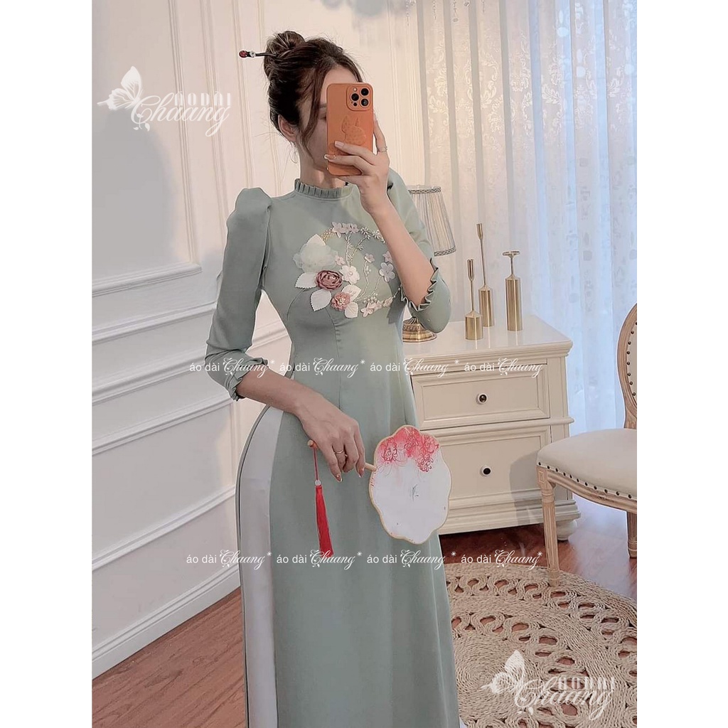 Áo Dài Cách Tân Truyền Thống Cổ Tay Bèo Vai Bồng CHAANG May Dự Tiệc Cưới Sự Kiện Đẹp AD227