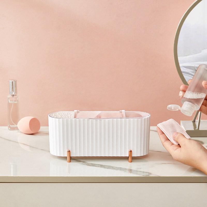 Hộp Đựng Bông Tẩy Trang, Cọ Trang Điểm, Mỹ Phẩm Có Nắp Đậy Trong Suốt Tiện Dụng Tiện Dụng Phần Chân Mạ Vàng Rose Gold
