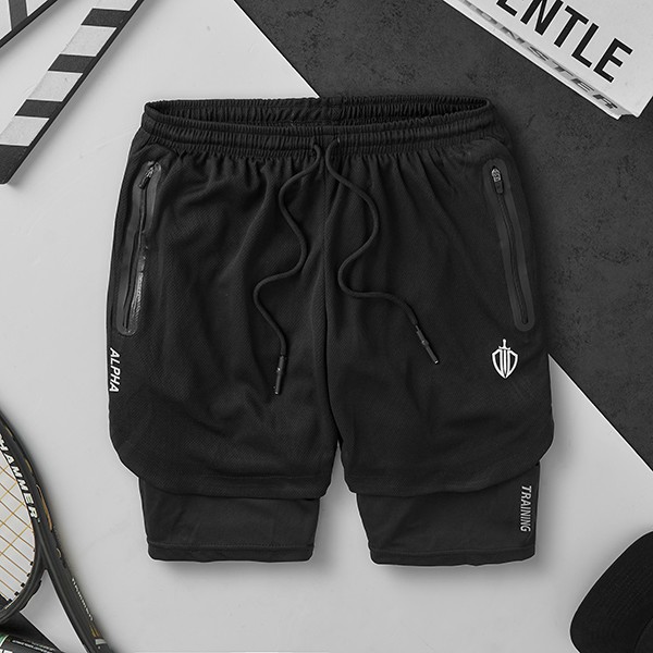 Quần Chạy Bộ Nam 2 Lớp Alpha Chất Vải Train Lite Thông Hơi Túi Zíp Thấm Hút Mồ HôI