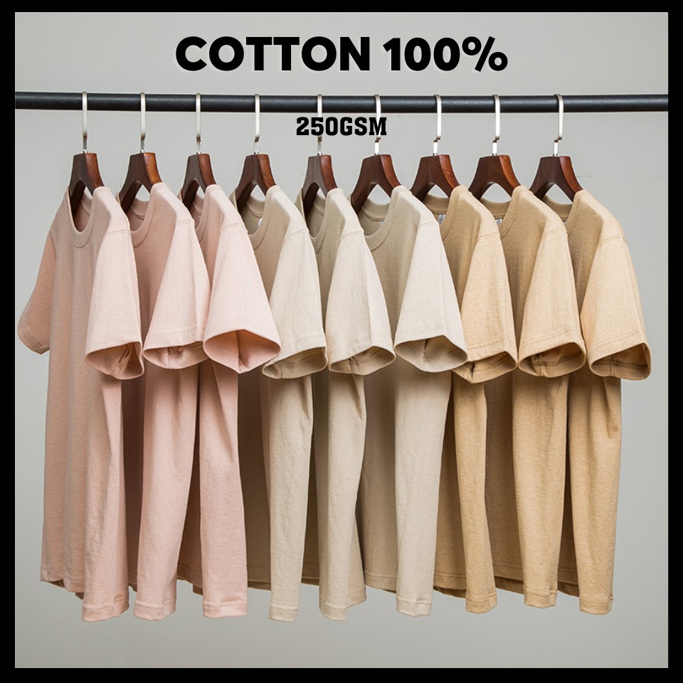 260G Áo phông 100% vải Cotton chải kĩ, loại bỏ lông thừa - Áo thun trơn định lượng 260gsm Màu Tan Unisex Mùa Hè 2022