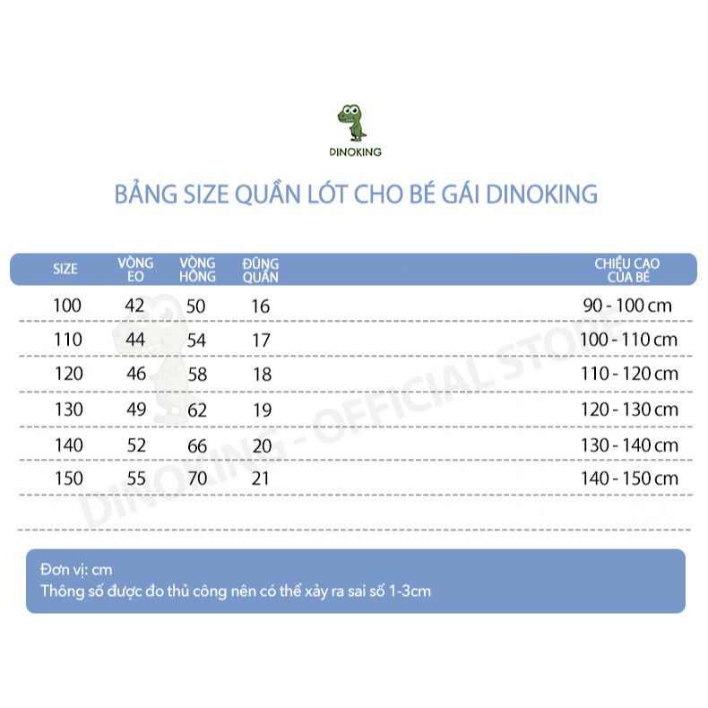 Quần chip bé gái DINOKING Combo 3 chiếc Quần lót đùi trẻ em cotton cao cấp mềm mại bảo vệ vùng kín QC02