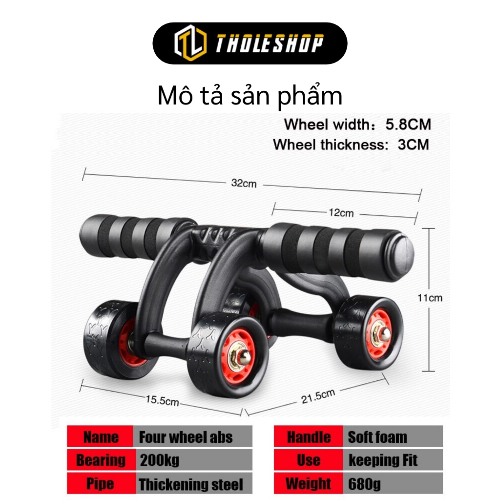 Con Lăn Tập Cơ Bụng - Dụng Cụ Tập Thể Thao Tại Nhà, Con Lăn 4 Bánh Tặng Kèm Thảm 3247