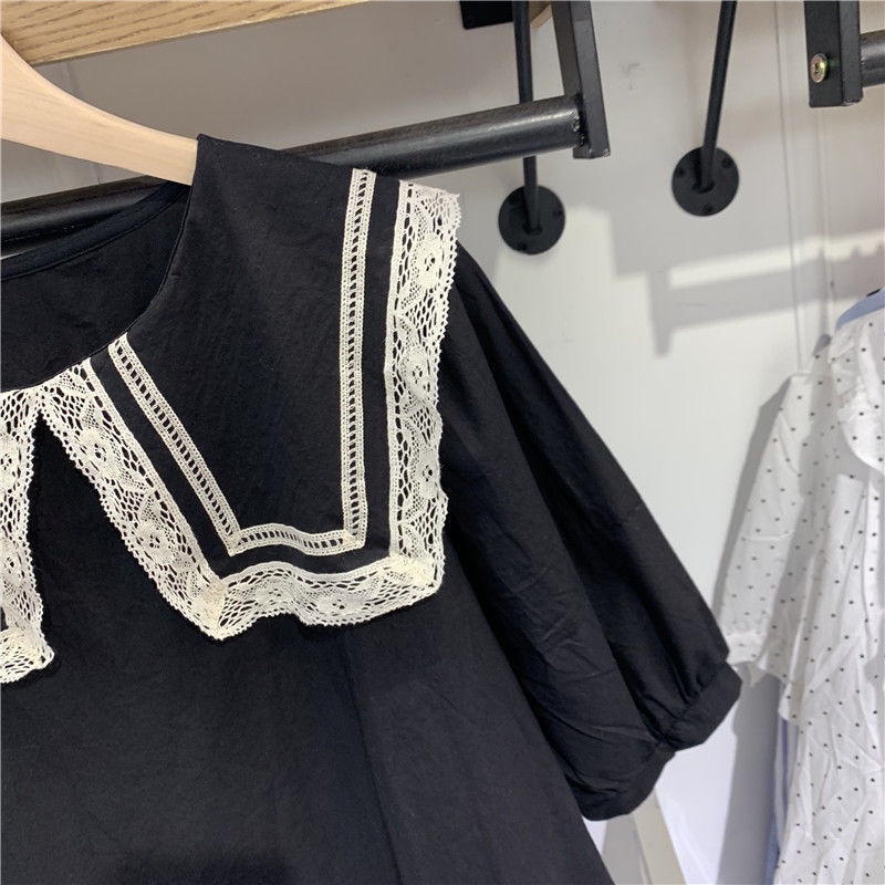 Áo Thun Dáng Rộng Cổ Búp Bê Phối Ren Thiết Kế Mới Thời Trang Mùa Hè Dành Cho Nữ