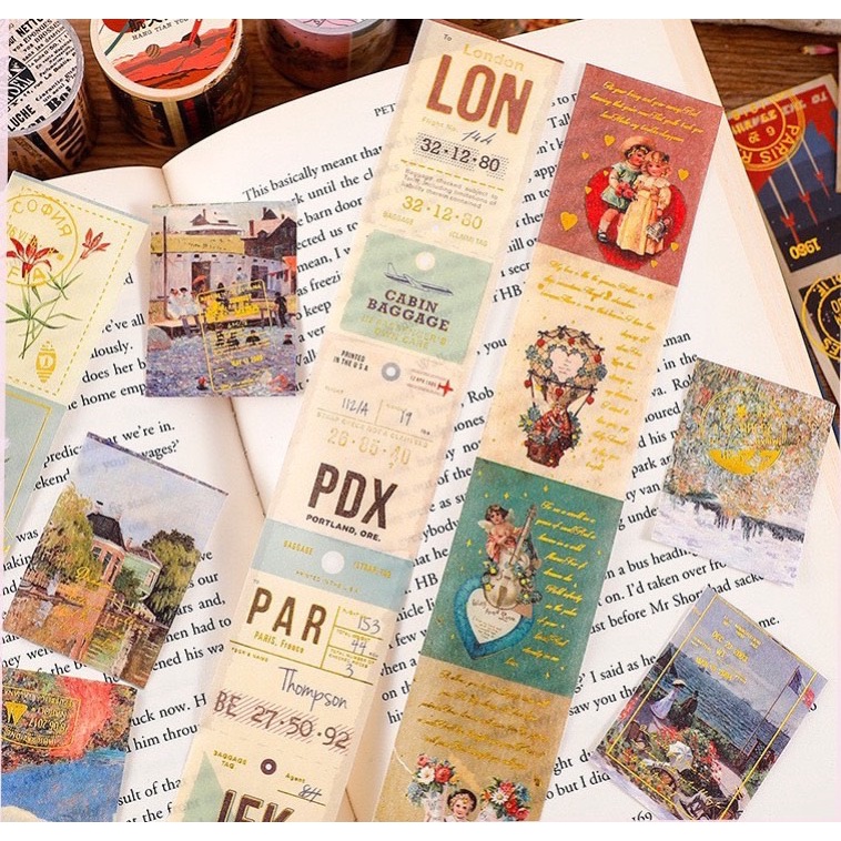 Cuộn Washi tape vintage WS12 - Băng keo dính trang trí sổ phong cách cổ điển