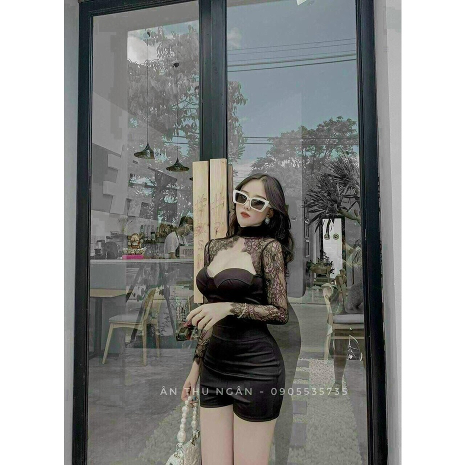 Jumpsuit ⚡𝙎𝙄𝙀̂𝙐 𝙎𝘼𝙇𝙀⚡ Jum Nữ Tay Dài Phối Ren Hở Ngực Sang Chảnh - 73059