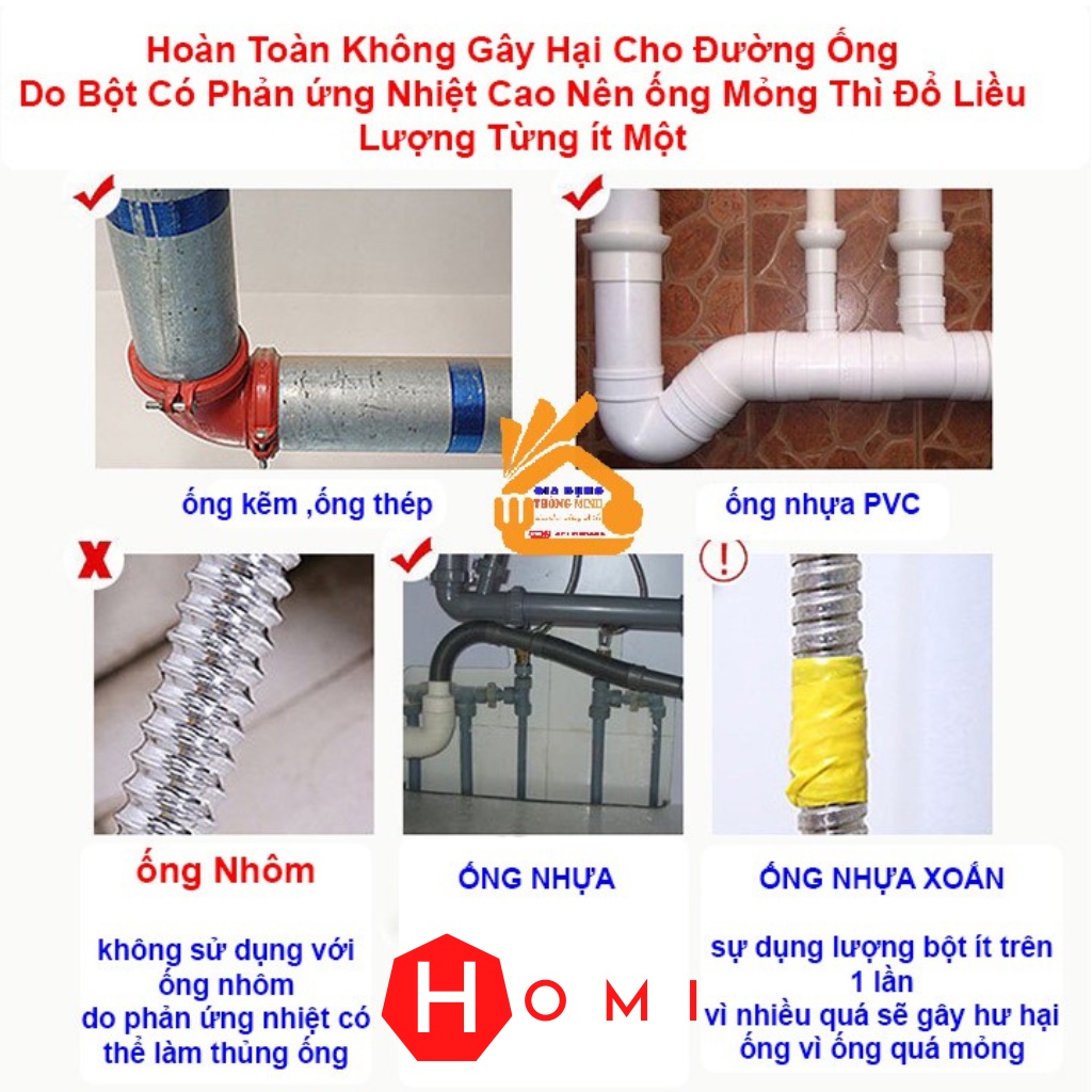 Bột thông cống Toilet, Chậu rửa mặt, Bồn rửa bát – Xử lý tắc nghẽn đường ống, bồn cầu cực mạnh, Khử mùi hôi - Dhomi