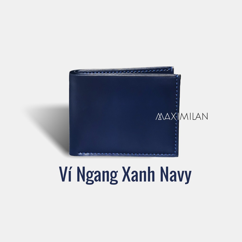Ví Ngang Xanh Navy Da Bò Thật