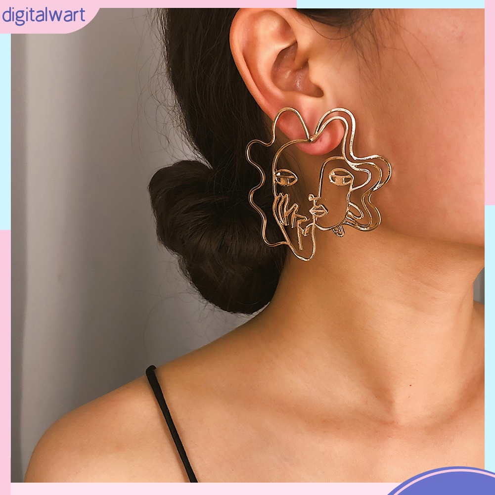 Đôi bông tai dạng rỗng hình mặt người trừu tượng thời trang cá tính cho nữ