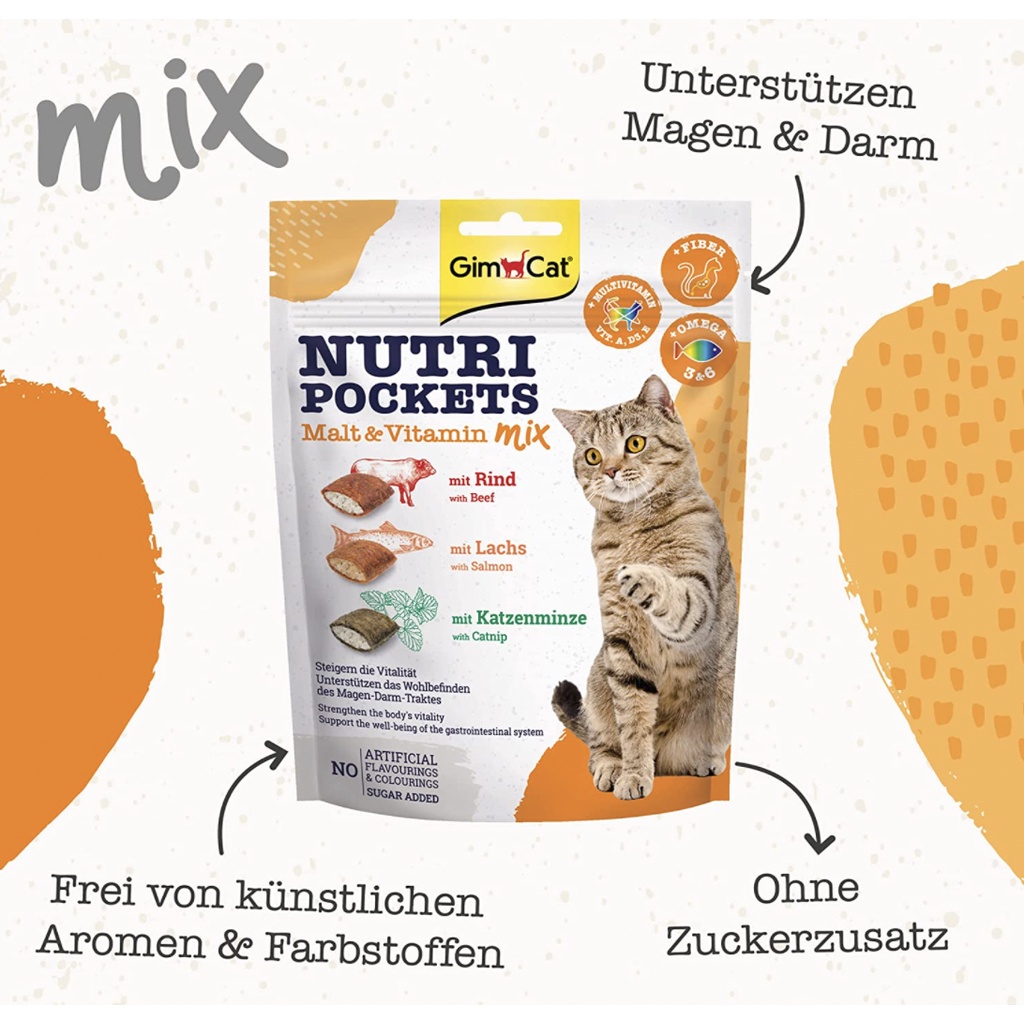 GIMCAT NUTRI POCKETS - GÓI BÁNH THƯỞNG SNACK CRUNCHY DINH DƯỠNG CHO MÈO 60G 150G