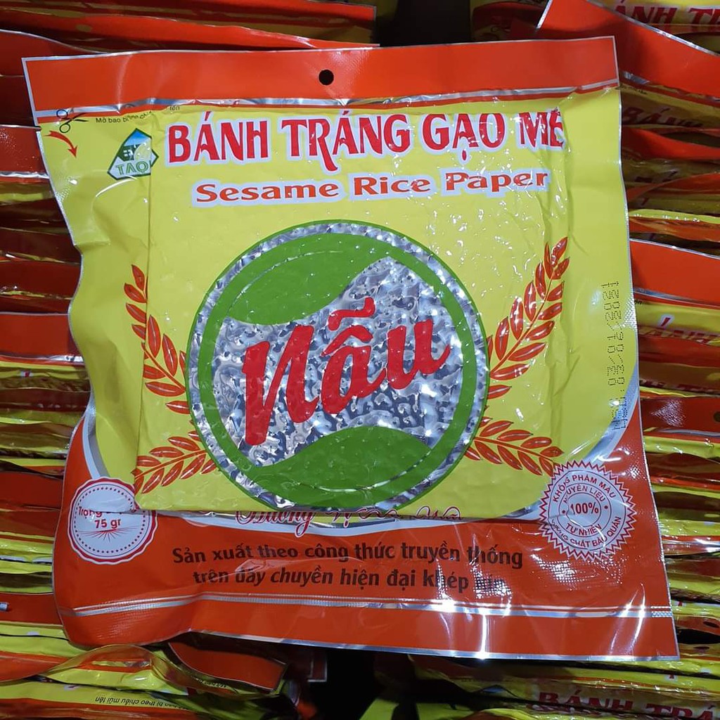 Thùng bánh tráng gạo mè nướng sẵn "Xứ Nẫu" 50 gói * 75gr