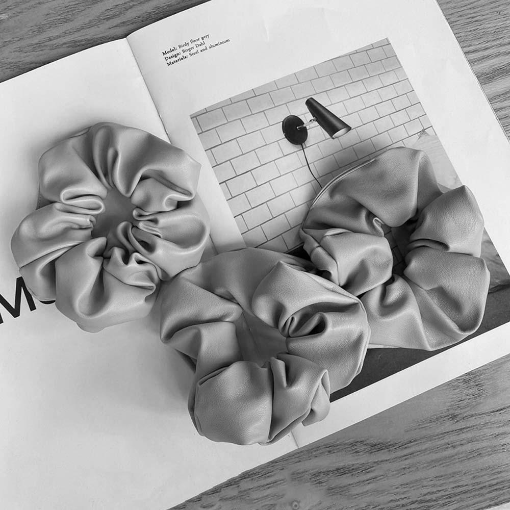 Dây Cột Tóc Scrunchies Bằng PU Màu Trơn Phong Cách Pháp Cổ Điển Thời Trang