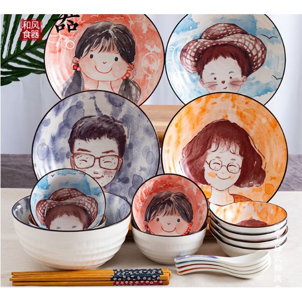 Set 4 - 6 sản phẩm bát đĩa hoạt hình dễ thương Gia Đình - Family