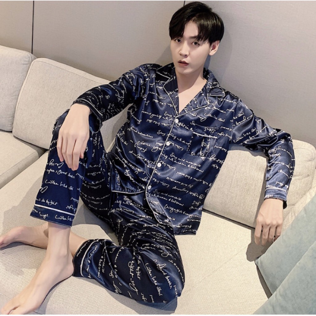 Bộ ngủ lụa Pijama nam màu trơn chất siêu đẹp (Hàng có sẵn)
