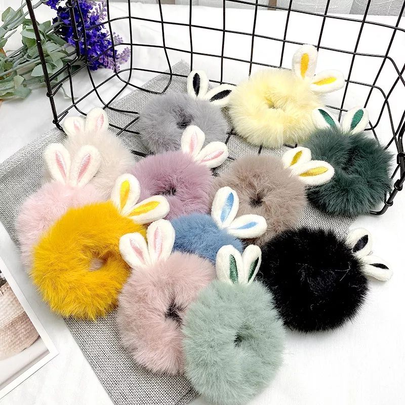 Cột Tóc Buộc Tóc Lông Mềm Tai Thỏ Nhiều Màu Dễ Thương
